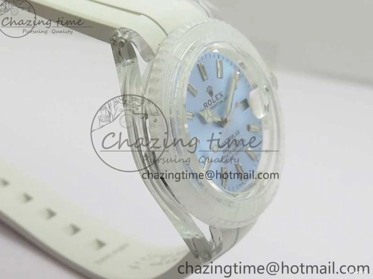 Best Phantomlab Edition 3AF White Dial Submariner VR3135 on Strap Rubber Blue Transparent Light 1109